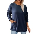 thumbnail image 2 of Royisotas Tunic Plus Size Sweatshirts for Women Long Sleeve Waffle Knit Winter Plain Pullover with Kangaroo Pocket Casual Crew Neck Hoodless Shirts, 2 of 6