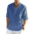 thumbnail image 1 of Men's Linen Long Sleeve Shirt Solid Color Loose Casual Shirt Top Cotton, 1 of 2
