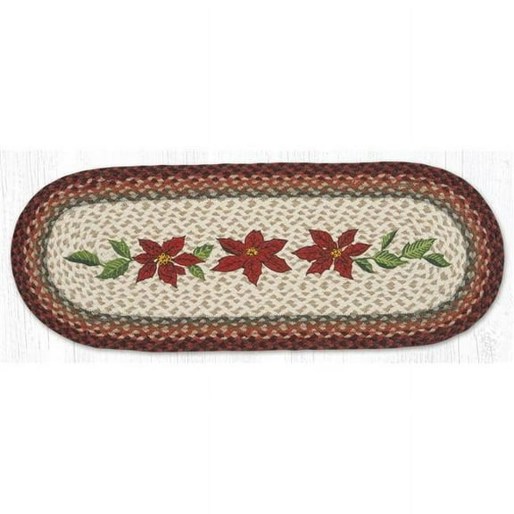 Earth Rug 68-417PP 13 x 36 in. Primitive Poinsettia Braided Oval Table Runner, Multi Color