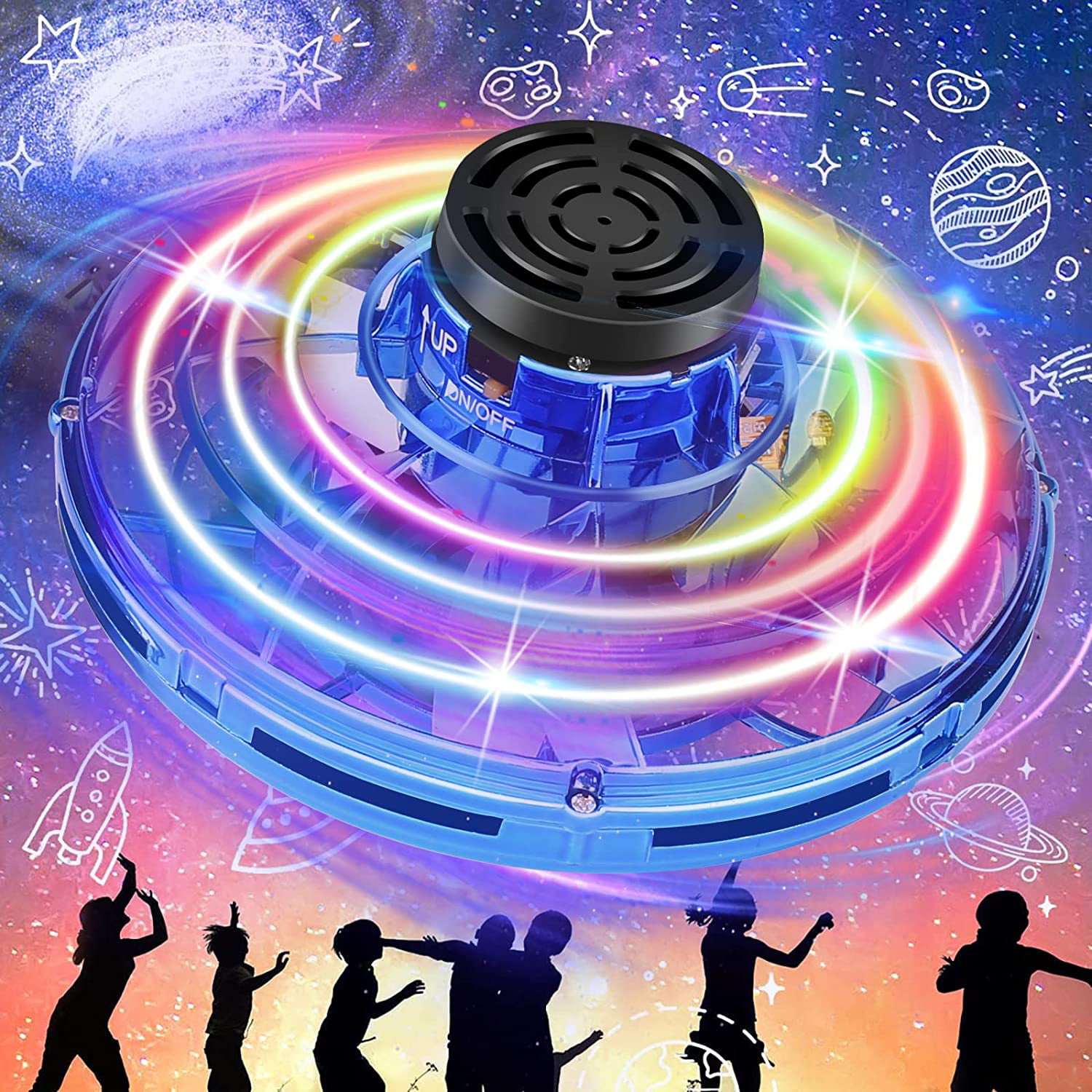 Flying Spinner Mini Drones for Kids Magic Flying LED Lights UFO Hand Operated Drones with 360° Rotating Helicopter for Boys Girls Adult Gift 2022 Hot Toys for Birthday Christmas Outdoor Indoor Blue 