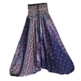 thumbnail image 4 of Pantalones harén holgados para mujer, mono bohemio con estampado floral, ropa de yoga y baile Azul, 4 of 5