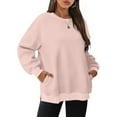thumbnail image 2 of Tumotour Pullover Sweatshirts For Women Long Sleeve Crew Neck Side Slit Tunics Tops Pockets Oversized Solid Color Lightweight Loose Fit Pullover Sweatshirts, 2 of 8