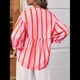 thumbnail image 4 of Blusa de Verano A Rayas con Cuello en V y Mangas Abullonadas para Mujer, Estilo Babydoll, Holgada e Informal Rosa S, 4 of 9