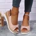 thumbnail image 5 of Women Shoes Fashion Summer Solid Color Fabric Casual Straw Bottom Wedge Buckle Sandals Pink 8, 5 of 9