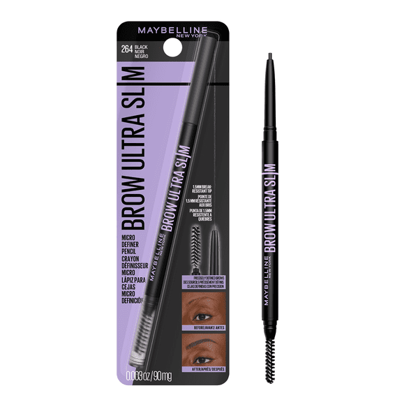 Maybelline Express Brow Ultra Slim Eyebrow Pencil with Precision Tip and Spoolie, Black, 0.003 oz