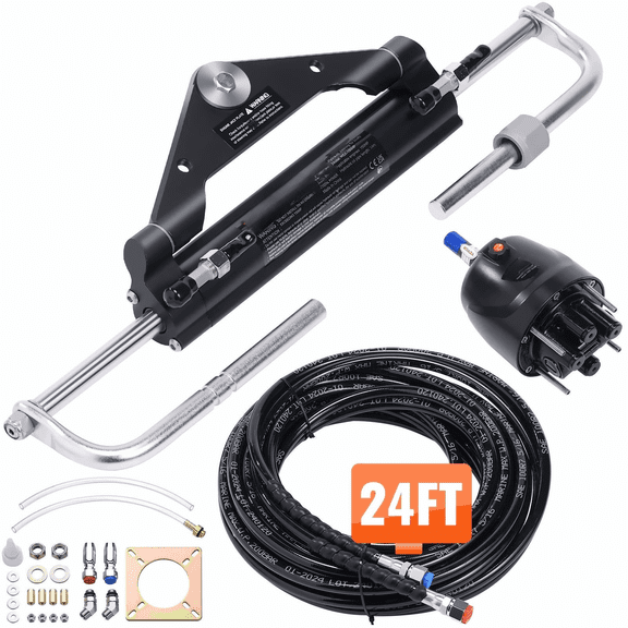 Hydraulic Outboard Steering Kit 150HP - Marine Boat Steering System with Helm Pump, Cylinder & 24ft Hoses - Single Engine, Single Station