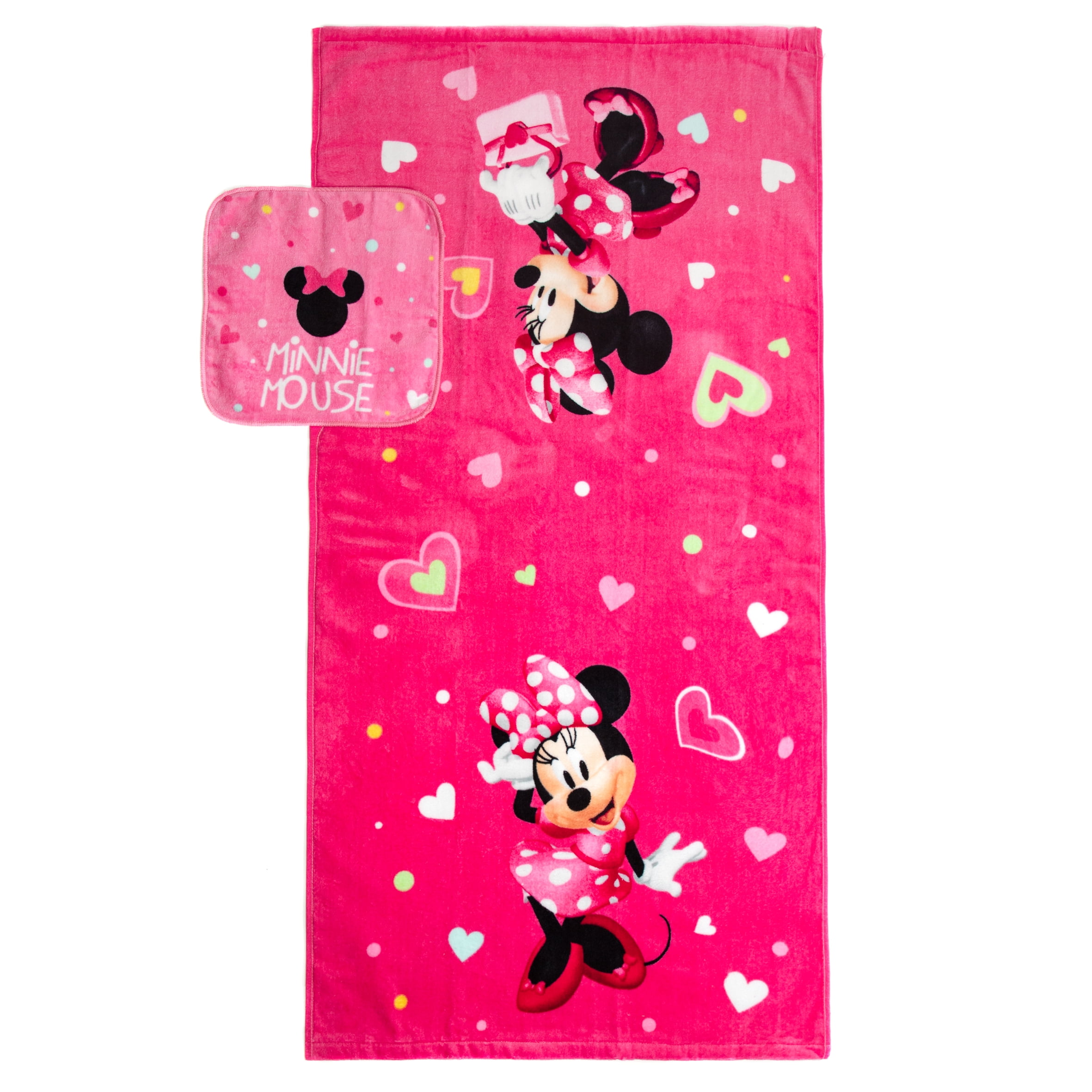Disney Baby Minnie Mouse Hooded Towel with 5 Piece Washcloth Set Rosy Dream Print GS71796 