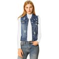 thumbnail image 3 of Unique Bargains Women's Turn Down Collar Button Denim Washed Vest, 3 of 6