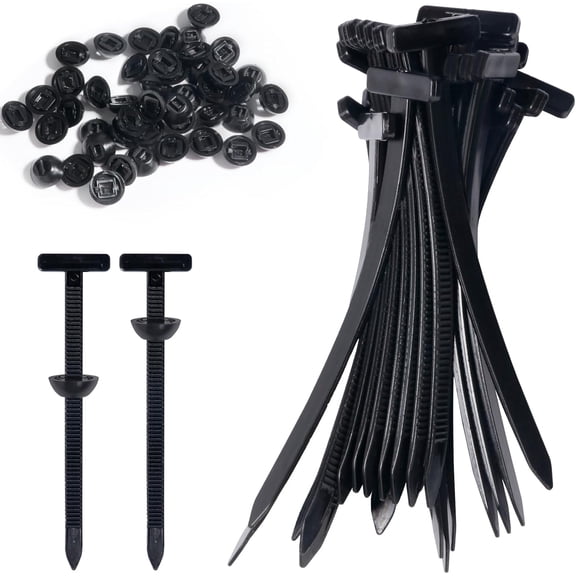 50 Pcs Nylon Universal Cable Tie Buckle, Kvago Plastic Cable Ties Tool, Self Locking Nylon Zip Ties with Pin & Button Design for Car Daily Repair Auto Fixing (Black)