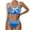 Blue, variant on Women's Bikini Set with Striped Pattern and High-Waisted Shorts - Featuring a Sweet Bow Accent and Crisp Edging Swimming Suits 2XL