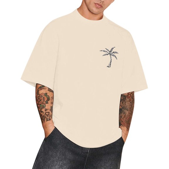 Bibifish Mens T-Shirts Oversize Raglan Collar Small Logo Print Tshirts Summer Street Loose Short Sleeve Tee Tops