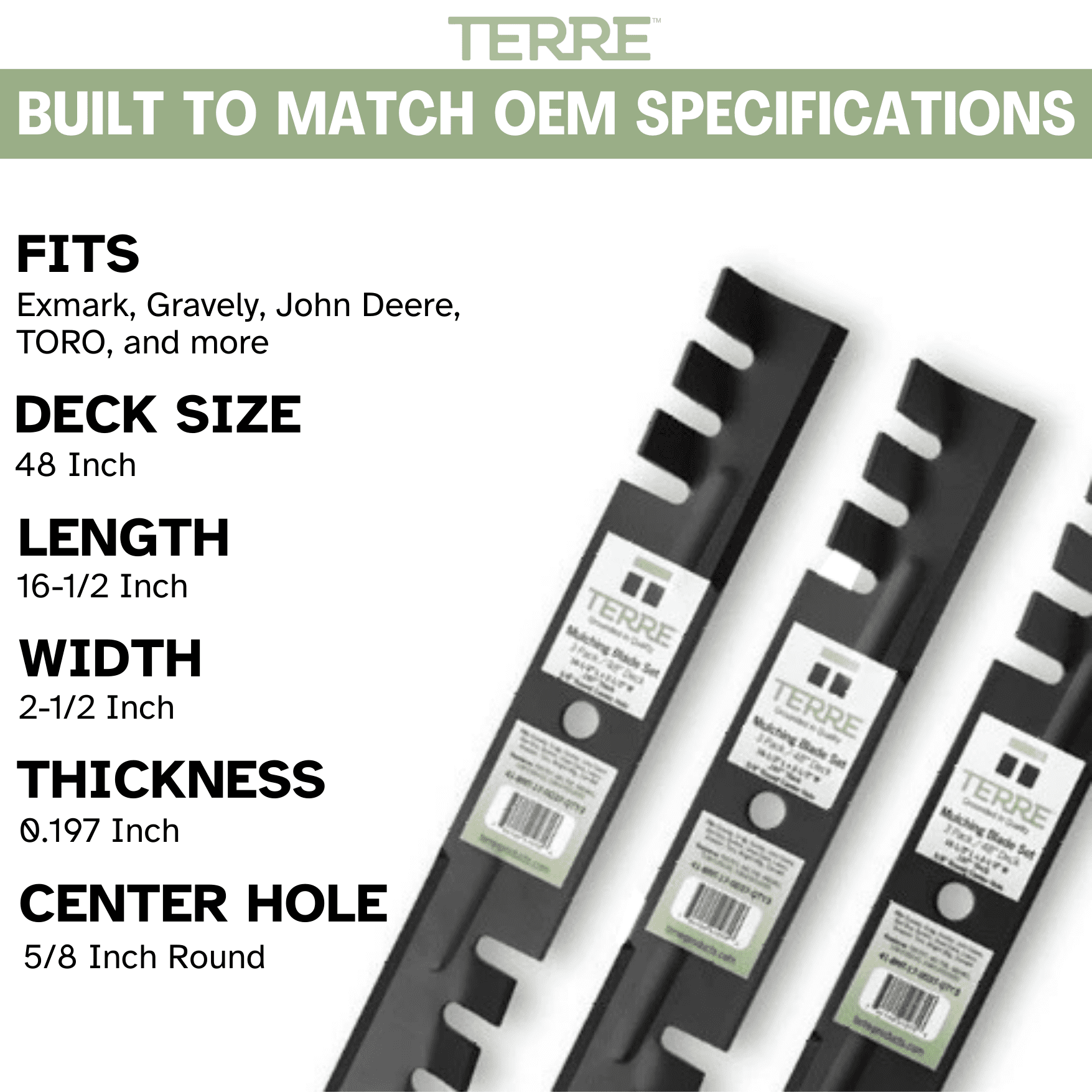 Terre Products 48-Inch Mulching Lawn Mower Blades for Gravely, Scag, Hustler, John Deere