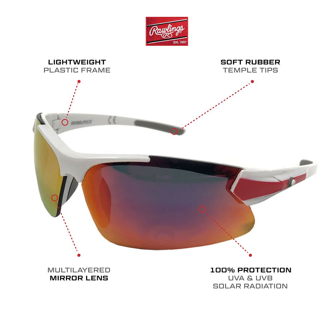 Rawlings Youth Boys Athletic Sunglasses 107 White/Red Mirrored Lens 10228968.QTS - image 5 of 7