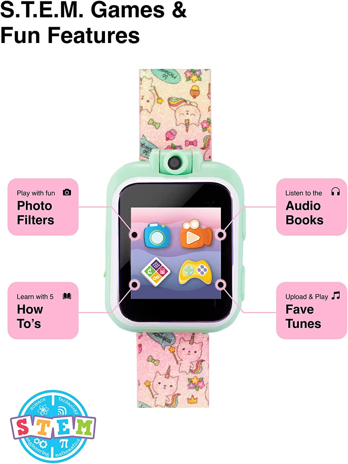 PlayZoom 2 Kids Smartwatch - Video Camera Selfies STEM Gift for Kids (Tie Dye Cats and Ice Cream)