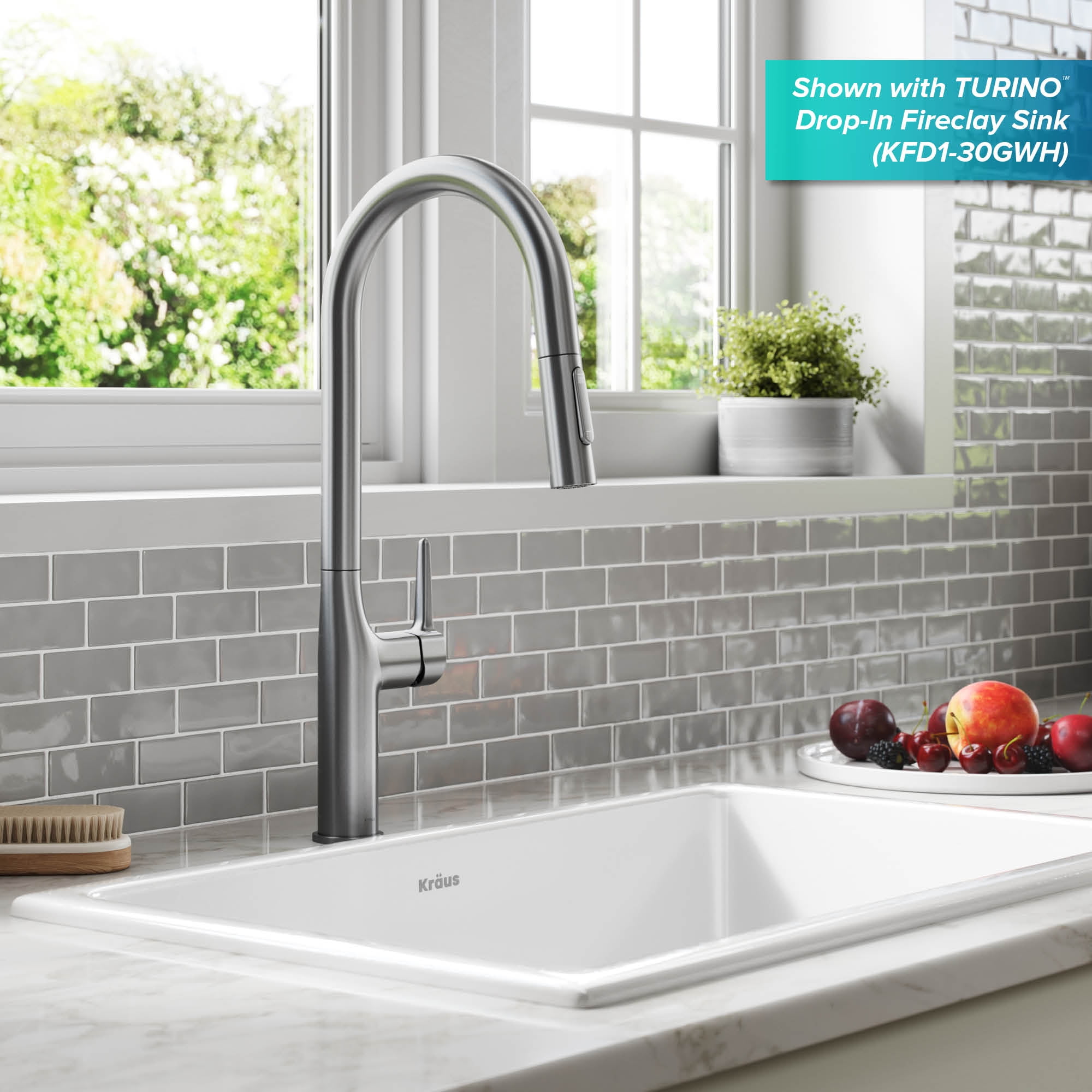 Kraus Oletto Tall Modern Pull-Down Single Handle Kitchen Faucet in Spot Free Stainless Steel