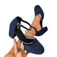 thumbnail image 4 of GERsome Womens Chunky Block Heels Closed Round Toe Ankle Strap Dress Pumps Shoes for Office Party Wedding Blue Size 6, 4 of 9