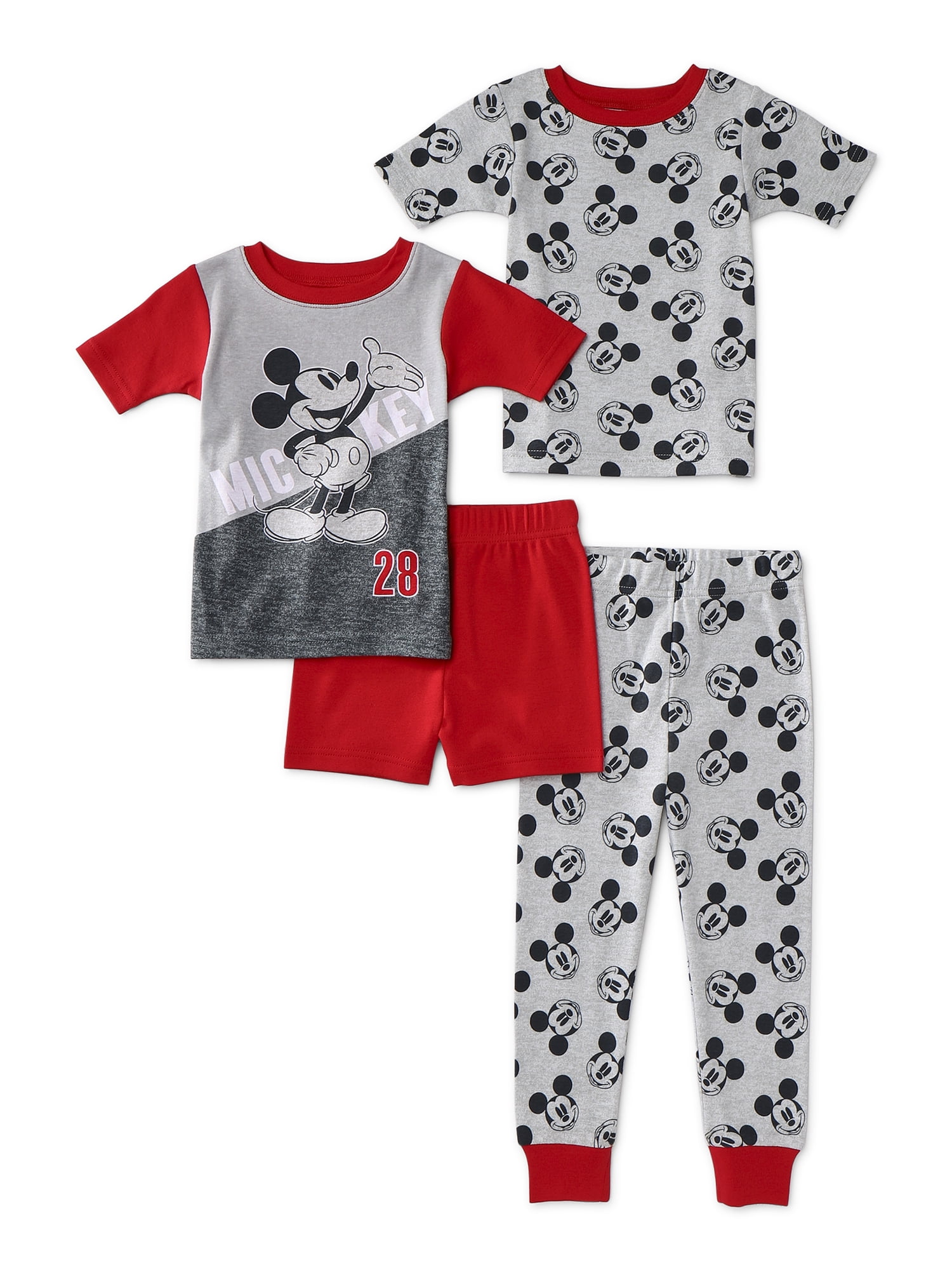 Mickey Mouse - Mickey Mouse Toddler Boy Short Sleeve Snug Fit Cotton Pajamas, 4pc Set - Walmart 