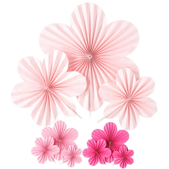 Hemoton 9-Piece Floral Paper Fan Decorations Set, Hanging Fans for Spring, Birthday, Baby Shower, Wedding, Seasonal Party Decor