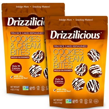Drizzilicious Mini Rice Cakes Cookies HYZ01 & Cream - Rice Snack for Adults and Kids, Flavored Rice Cakes, Vegan, Gluten Free, Allergen Free, Only 90 Calories Per Serving - 4 oz (Pack of 2)
