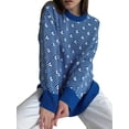 thumbnail image 2 of Womens Long Sleeve Sweater Autumn Oversized Cropped Sweaters Casual Sailboat Print Crewneck Knit Tops Blue S, 2 of 7