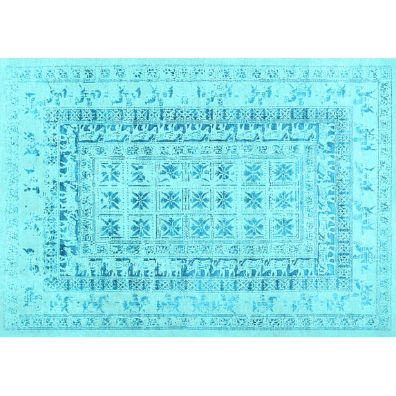 Ahgly Company Indoor Rectangle Abstract Light Blue Contemporary Area Rugs, 5' x 8'