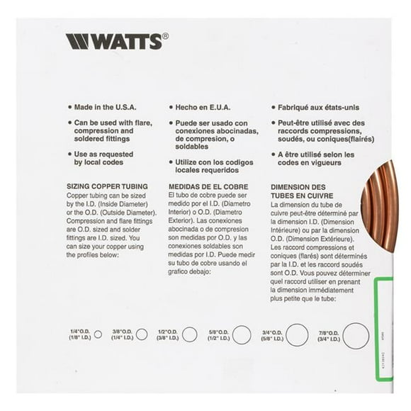 Watts 49856 0.37 in. dia. x 15 ft. Pre-Cut Copper Tub Type L