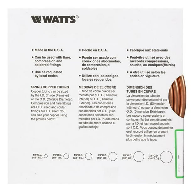 Watts 49856 0,37 Po x 15 Pi Cuve en Cuivre Prédécoupée Type L