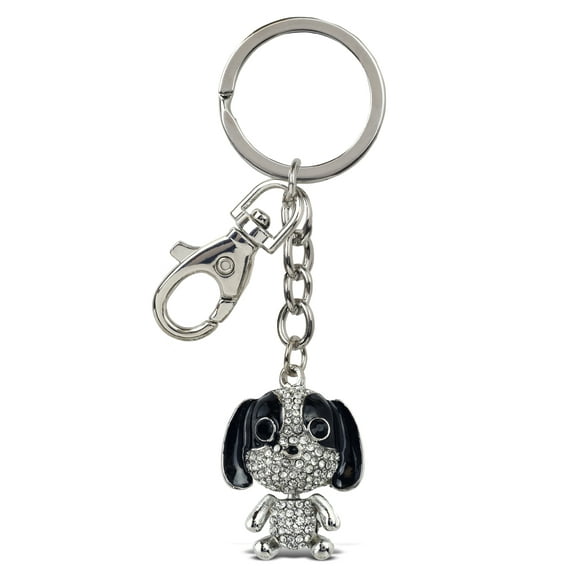Aqua79 Basset Hound Dog Keychain - Silver 3D Sparkling Charm Rhinestones Fashionable Stylish Metal Alloy Durable Key Ring Bling Crystal Jewelry Accessory with Clasp for Keychain, Bag, Purse, Backpack