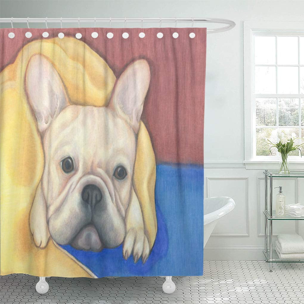 SUTTOM Cute Cream French Bulldog Shower Curtain 60x72 inch