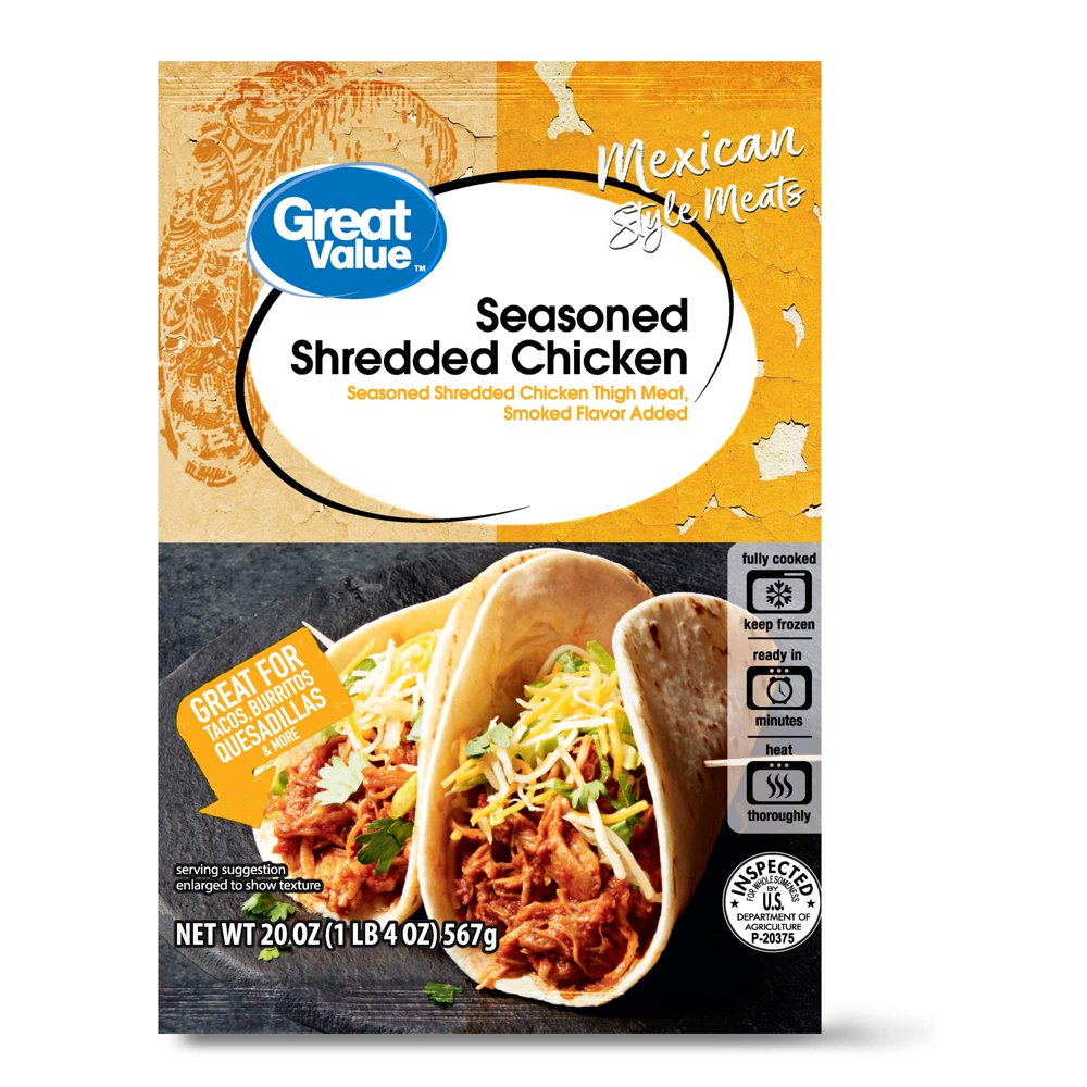 Great Value Mexican Style Meats Seasoned Shredded Chicken, 20 oz