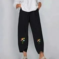 thumbnail image 2 of Women's Elastic Waist Wide Leg Pants Cute Graphic Printed Tulip Hem Cotton Linen Pant with Pockets Winter Loose-Fit Casual Trousers, 2 of 5