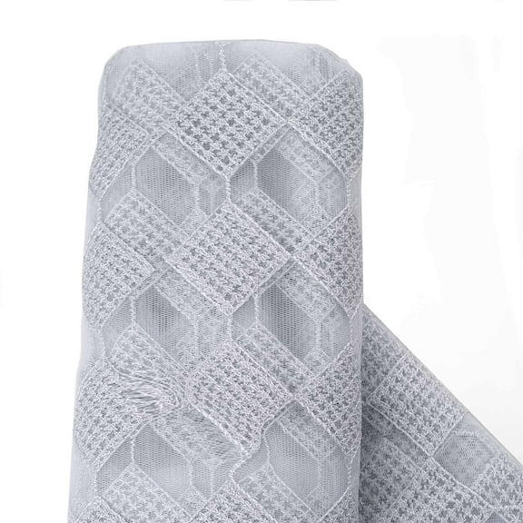 Efavormart 54 inch x 4 yards Checkerboard with Silver Thread Fabric Bolt Sewing Craft Bridal Supplies For Wedding - White / Silver