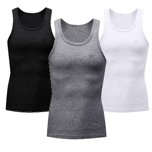 LONKITO 3-Pack Mens Undershirts, Lightweight Thin Gym Tank Tops Fitness Athletic Workout Shirts, Black Gray White L