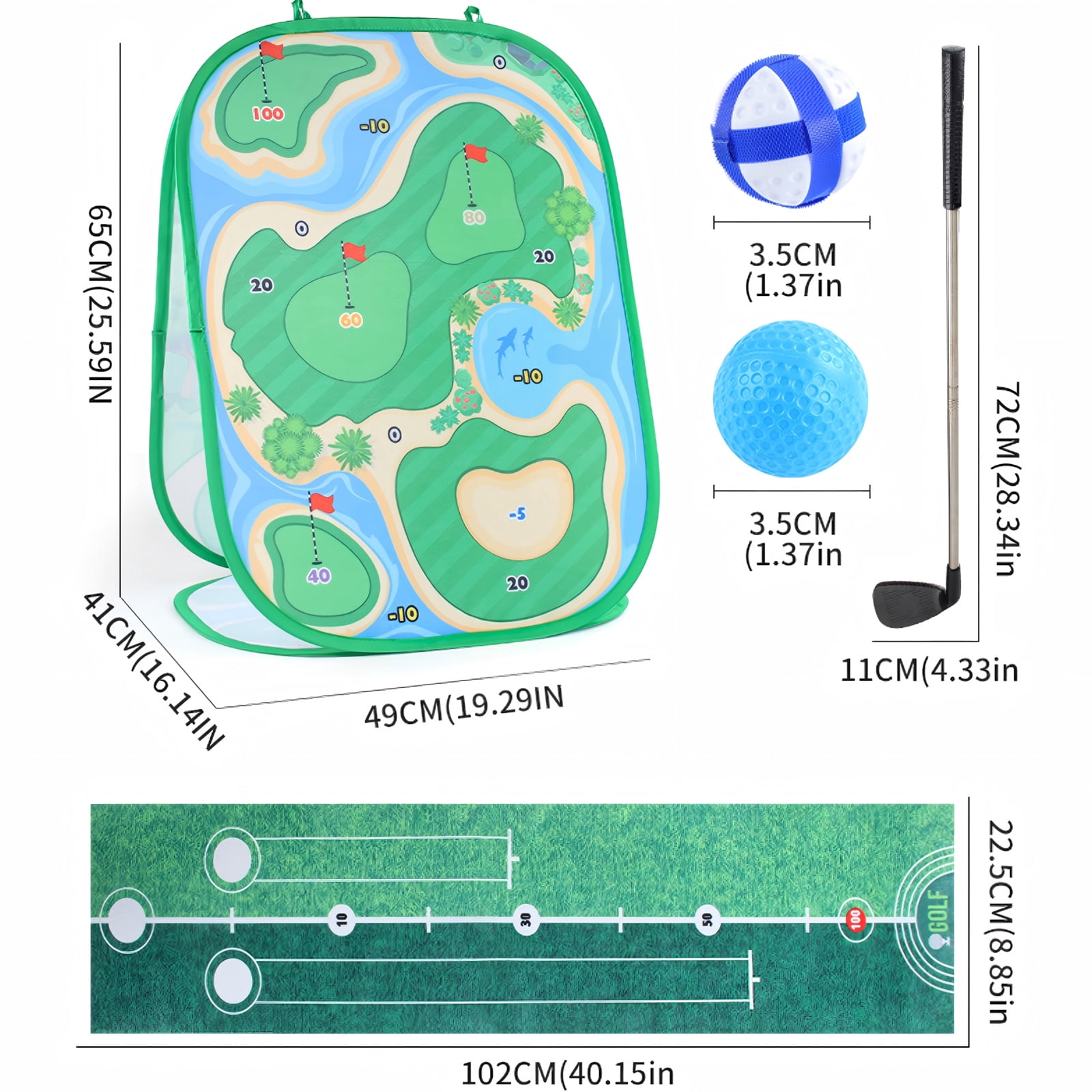 Backyard Golf Game Set, Velcro Golf Chipping Game, Golf Set for Student 4-8, Backyard Toys for Student Ages 4-8, Foldable 3-In-1 Cornhole Style Golf Toys Kit Complete with 1