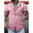 thumbnail image 4 of Camisas hawaianas para hombre, camisa de manga corta con botones y estampado floral con corte floral irregular para uso informal y vacaciones en verano, 4 of 4