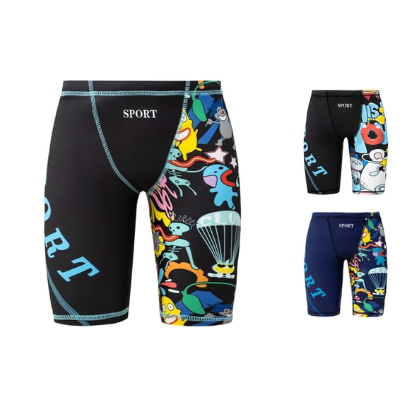 Trendfront Boys Swim Trunks Patterned Tight Fit Boyleg Swim Shorts Professional Athletic Competitive Swimming Trunks
