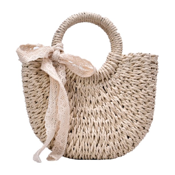 Bolsa De Hombro Bolsa de piscina de paja para mujer Bolsas de verano de moda con cinta de encaje (Beige) Tmvgtek Para Estrenar