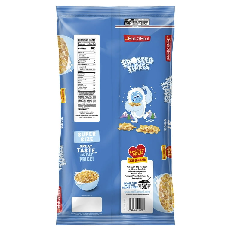 3 pack) Malt-O-Meal Frosted Flakes Cereal, Frosty Flakes Breakfast