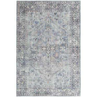 Nicole Curtis Machine Washable Traditional Boho Light Grey/Blue 4' x 6' Area Rug, (4' x 6')