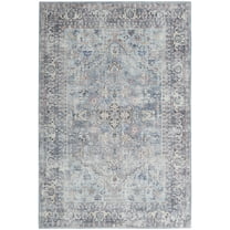 Nicole Curtis Machine Washable Traditional Boho Light Grey/Blue 7'10" x 9'10" Area Rug, (8' x 10')