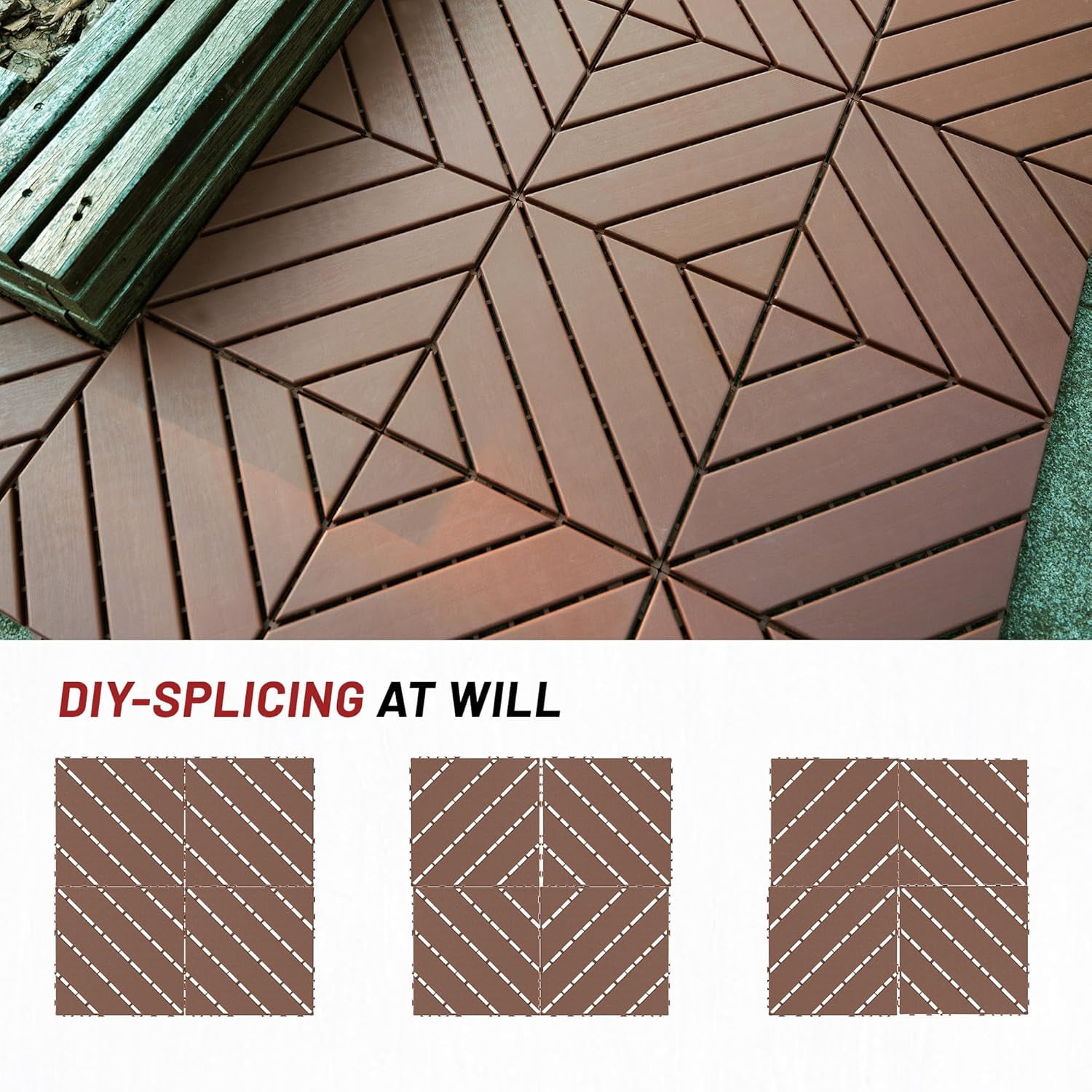 Interlocking Deck Tiles 12x12 Inch Outdoor Flooring, Waterproof PP Patio Floor Tiles DIY