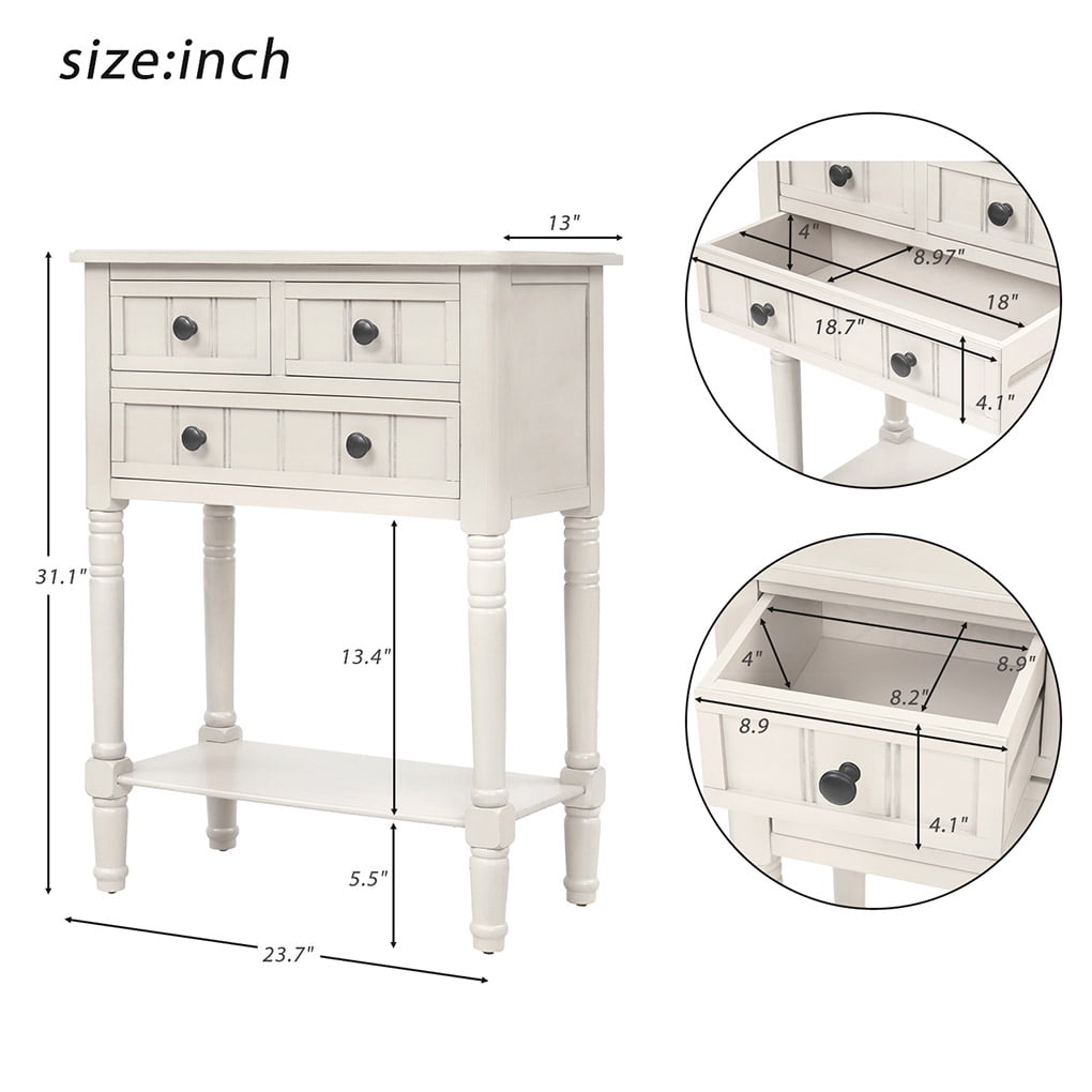 Irene Inevent 3 Drawer Console Accent Table, White