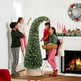 thumbnail image 3 of 6 FT Tall Pre-Lit Bent Top Christmas Tree, Slim Noble High Mountain Fir with 200 LEDs and Metal Stand, for Christmas Decoration, Green, 3 of 9