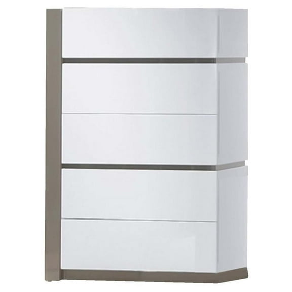 Milan Valencia 33.1" 5-drawer Contemporary Wood Chest in White/Gray