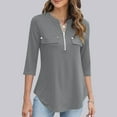 thumbnail image 2 of cfhntfmh Women's 3/4 Sleeve Shirts Comfy V Neck Half Zip Business Casual Tops Dressy Work Tunic Blouses, 2 of 7