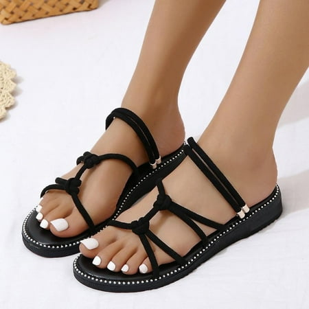 

Fanxing Back to School Drop Deals Women s Sandals Crystal Jeweled Gladiators Sandals Dressy 2023 Casual Summer Glitter Platforms & Wedges Sandal Shoes Black 4.5
