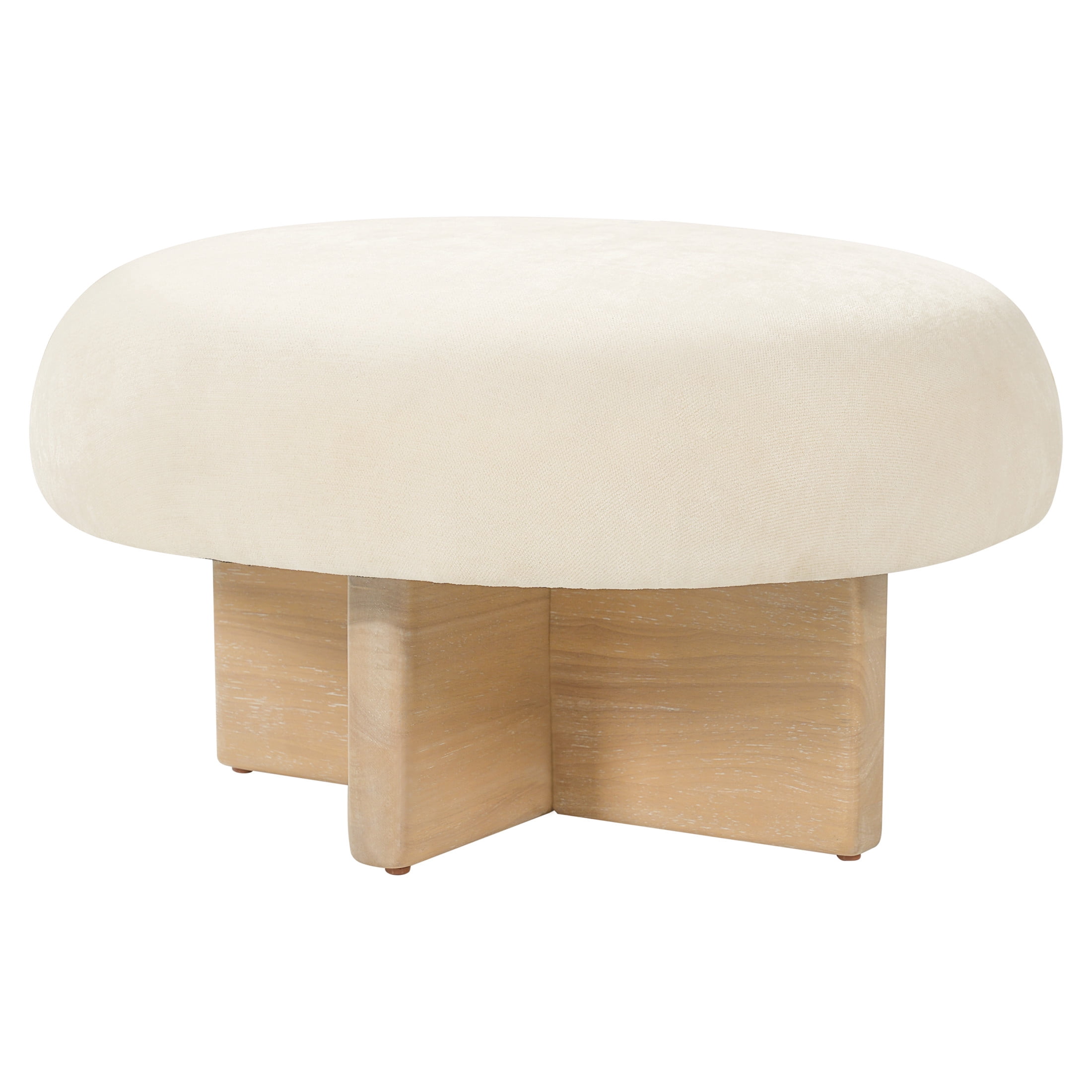 Christopher Knight Home Round Mushroom Upholstered Ottoman Stools, Set of 2, Beige + Natural