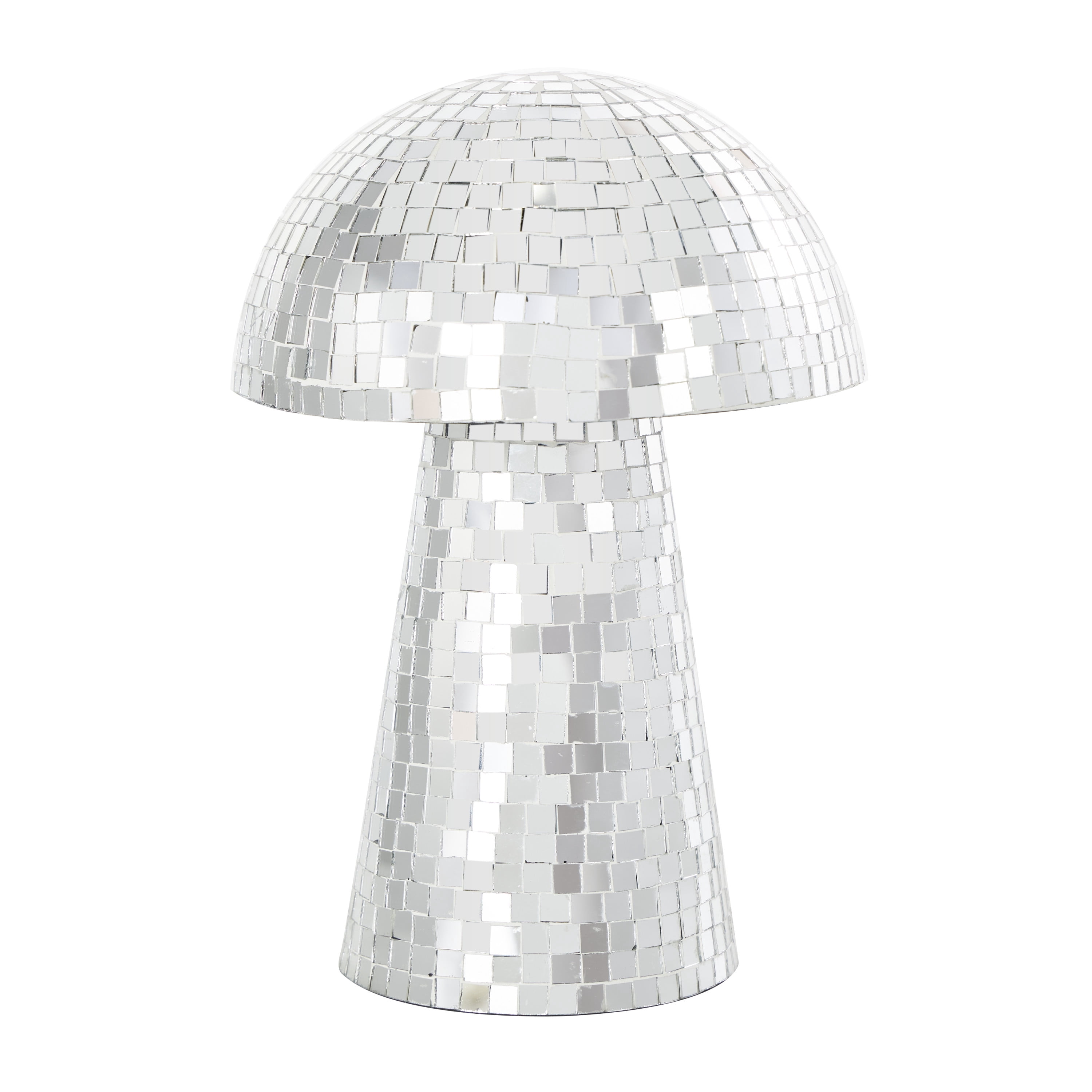 10", 8"H Silver Glass Handmade Mosaic Mirrored Mushroom Sculpture, by DecMode (2 Count)