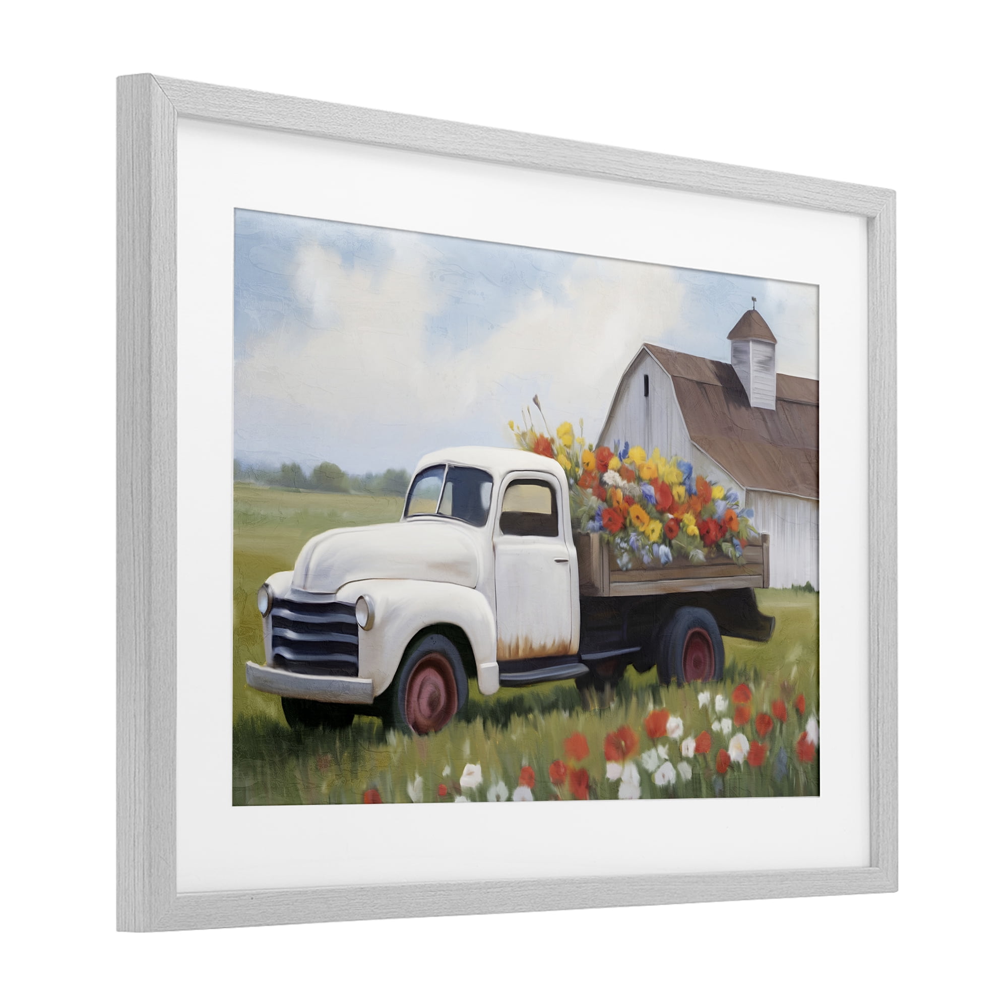 Stupell Industries White Delivery Floral Truck Gray Framed Print Under Glass, design by Kim Allen