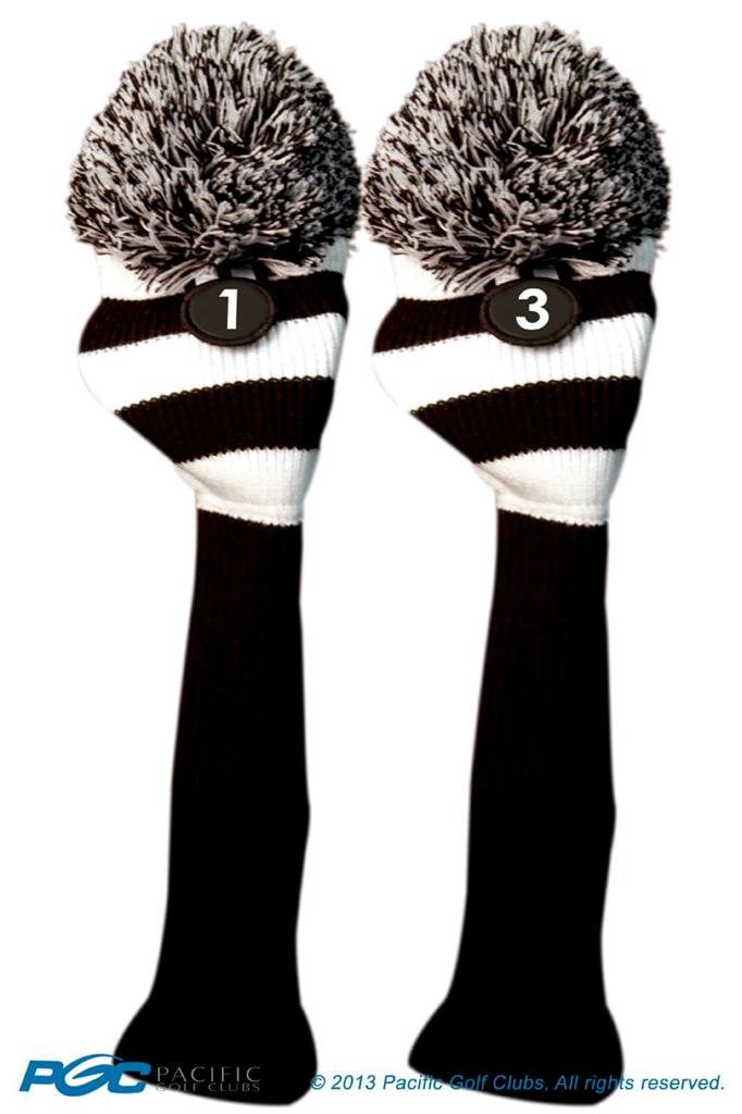 Majek Golf Club 1 3 White and Black Limited Edition Driver and Fairway Wood Head Covers Fits 460cc Drivers Tour Knit Retro Vintage Pom Classic Long Neck Metal Longneck Woods Headcovers